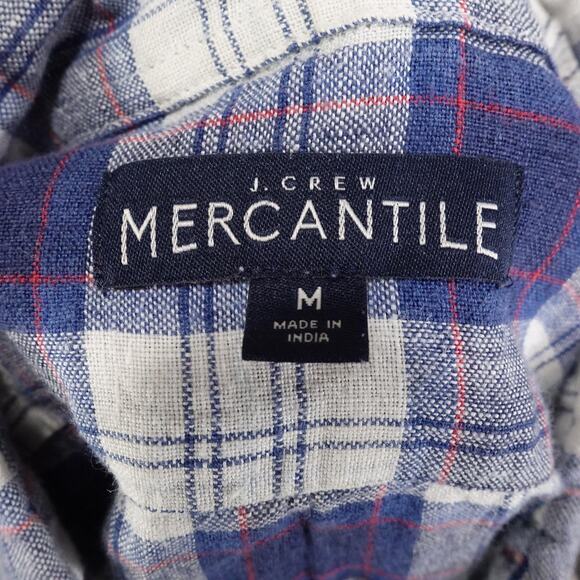 J.Crew Mercantile Shirt 100% Linen Mens Medium Blue White Plaid Button Down - Picture 6 of 8